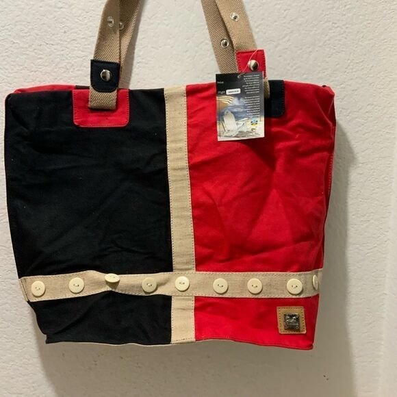 SUN N SAND 14”x18” Large zippered Tote beach Bag buttons accents - Picture 2 of 10